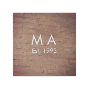 Brown rustic brick stone add name letter year date gallery wrap
