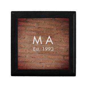 Brown rustic brick stone add name letter year date gift box