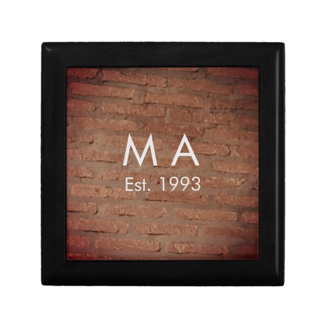 Brown rustic brick stone add name letter year date gift box (Front)