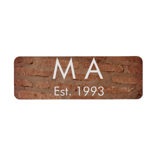 Brown rustic brick stone add name letter year date label (Front)