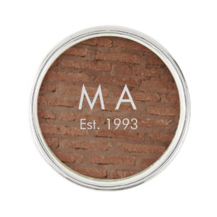 Brown rustic brick stone add name letter year date lapel pin