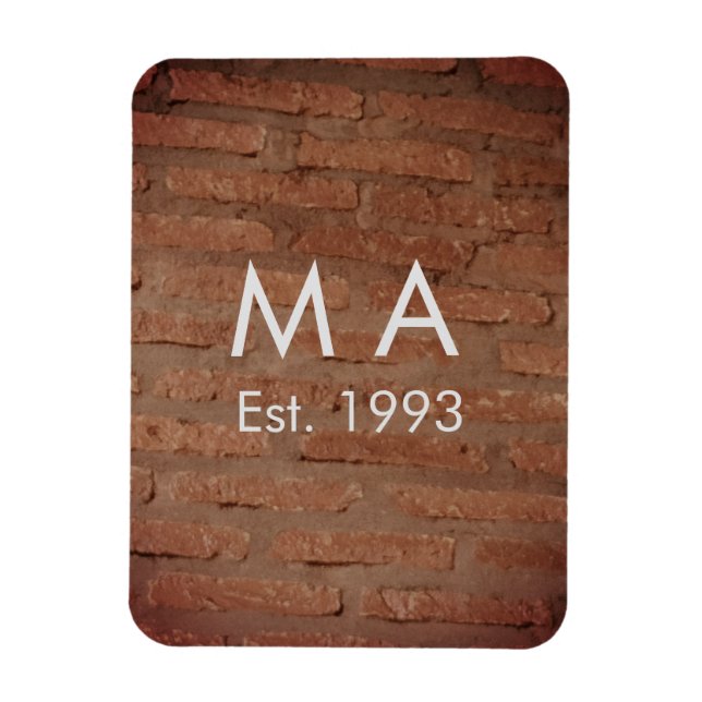 Brown rustic brick stone add name letter year date magnet (Vertical)