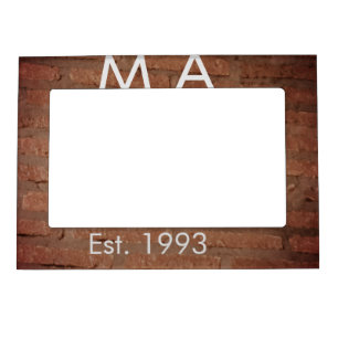 Brown rustic brick stone add name letter year date magnetic frame