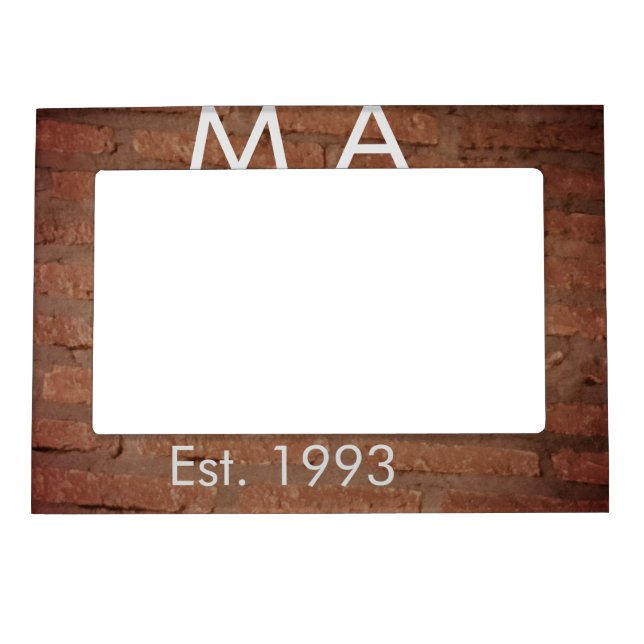 Brown rustic brick stone add name letter year date magnetic frame (Front)