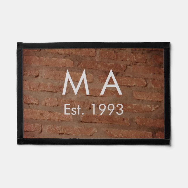 Brown rustic brick stone add name letter year date pennant (Front)