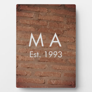 Brown rustic brick stone add name letter year date plaque