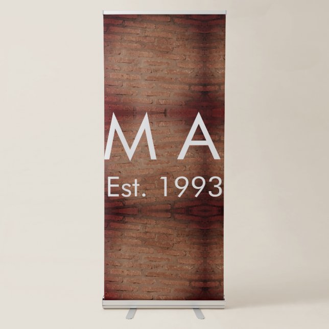 Brown rustic brick stone add name letter year date retractable banner (Front)