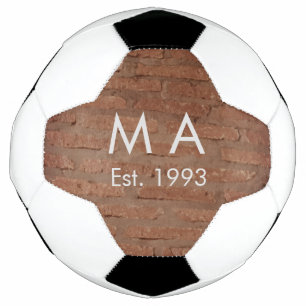 Brown rustic brick stone add name letter year date soccer ball