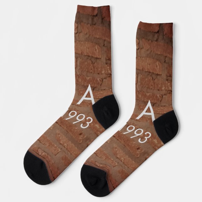 Brown rustic brick stone add name letter year date socks (Left)