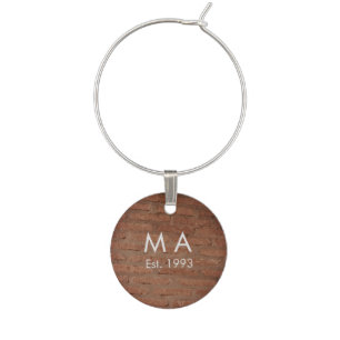 Brown rustic brick stone add name letter year date wine charm