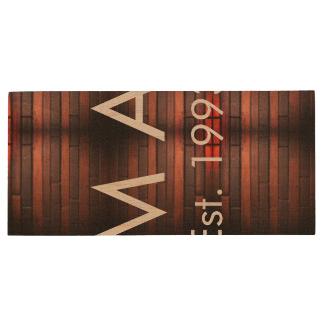 Brown rustic brick stone add name letter year date wood flash drive (Back)