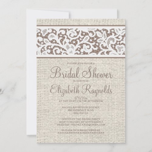 Brown Rustic Burlap Linen Bridal Shower Invitation