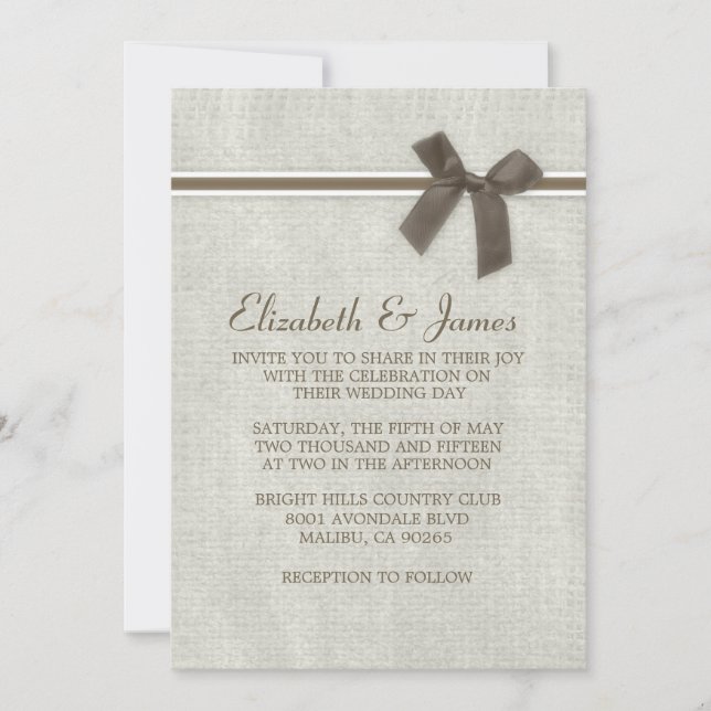 Brown Rustic Burlap Wedding Invitations (Front)