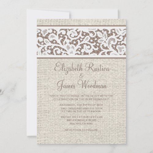 Brown Rustic Country Burlap Wedding Invitations