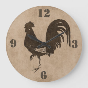 Brown Rustic Country Rooster Wall Clock