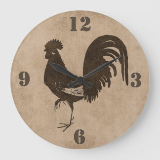 Brown Rustic Country Rooster Wall Clock