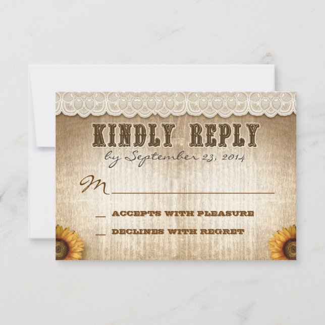 brown rustic country style wedding RSVP with lace (Front)