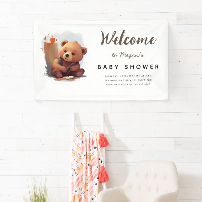 Brown Rustic Cub Bear Baby Shower Banner (Insitu)