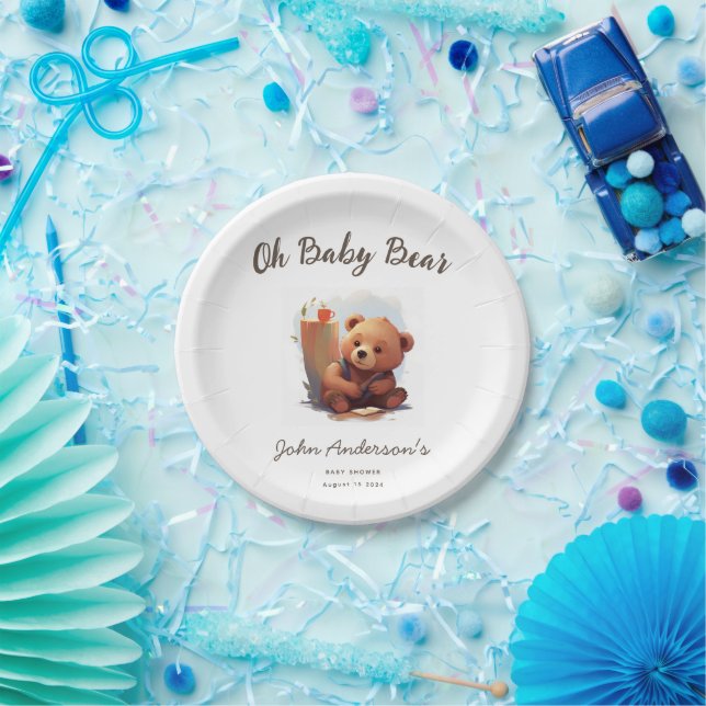 Brown Rustic Cub Bear Baby Shower Paper Plates (Party)