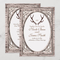 Brown Rustic Deer Antlers White Wood Invitation