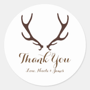 Brown Rustic Deer Antlers Woodsy Wedding Favor Classic Round Sticker