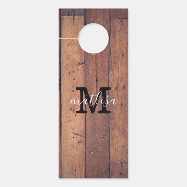 Brown Rustic Farmhouse Script Monogram  Door Hanger (Front)