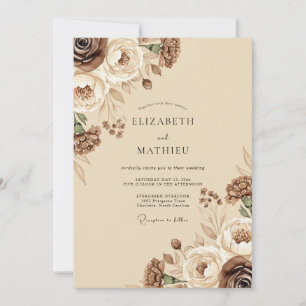 Brown Rustic Floral Wedding Invitation