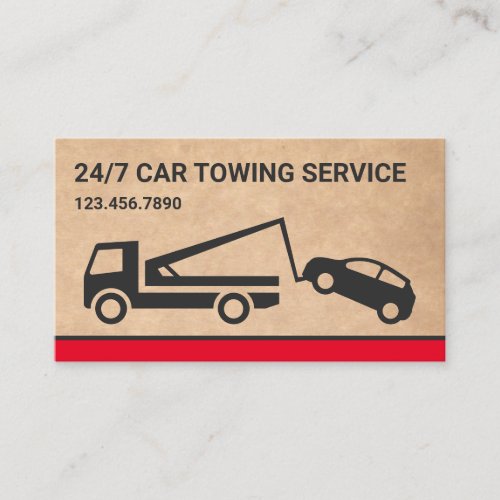 Brown Rustic Kraft Car Towing Service Tow Truck Business Card