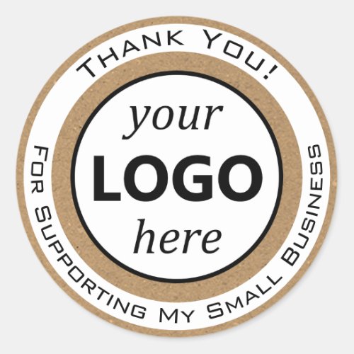 Brown Rustic Kraft Paper Thank You Your Logo Here Classic Round Sticker