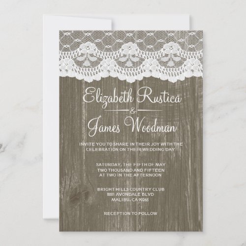 Brown Rustic Lace &amp; Barn Wood Wedding Invitations