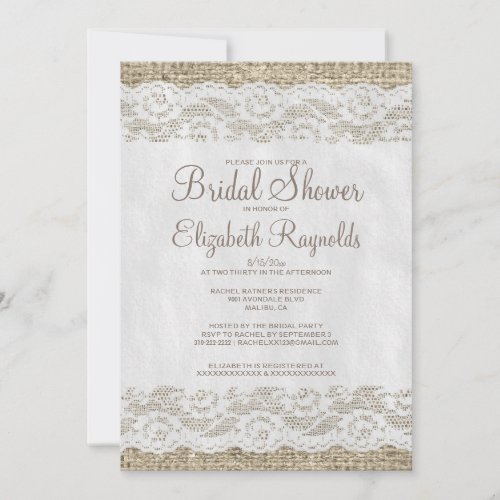 Brown Rustic Lace Bridal Shower Invitations