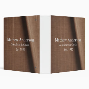 Brown rustic linen printed beige vintage add name 3 ring binder