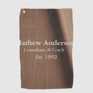 Brown rustic linen printed beige vintage add name  golf towel
