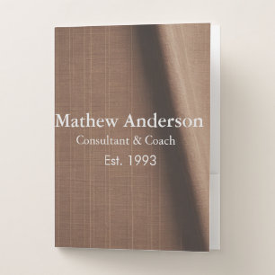 Brown rustic linen printed beige vintage add name pocket folder