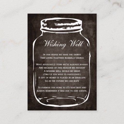 Customizable brown rustic mason jar wishing well cards business cards
