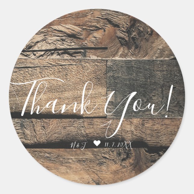Brown Rustic Old Wood Board Wedding Save the Date Classic Round Sticker (Front)