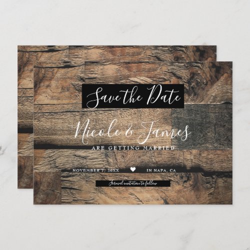 Brown Rustic Old Wood Board Wedding Save the Date Invitation
