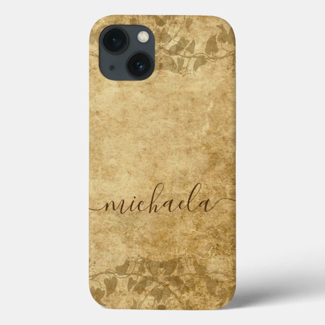 Brown rustic paper parchment vines Monogram Case-Mate iPhone Case (Back)
