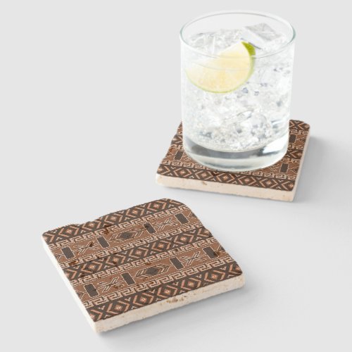 Brown Rustic Southwest Aztec Pattern Stone Coaster