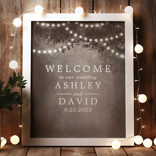 Brown Rustic Tree Lights Wedding Welcome Sign