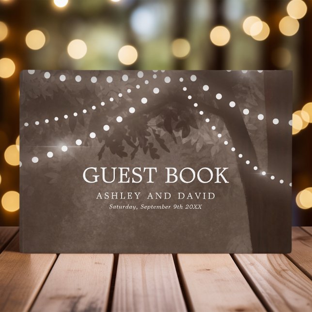 Brown Rustic Tree String Light Woodland Wedding Guest Book (Creator Uploaded)