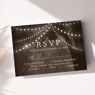 Brown Rustic Tree String Lights Wedding RSVP Card