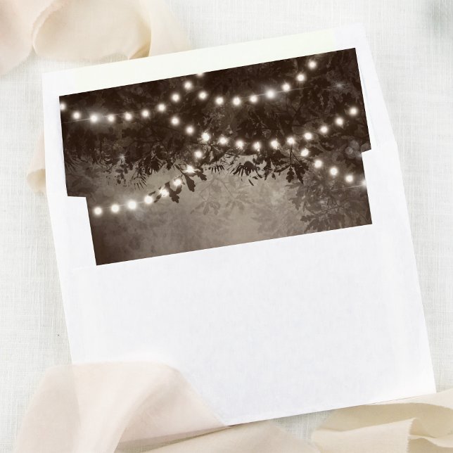 Brown Rustic Tree String Of Lights Wedding Envelope Liner (Creator Uploaded)
