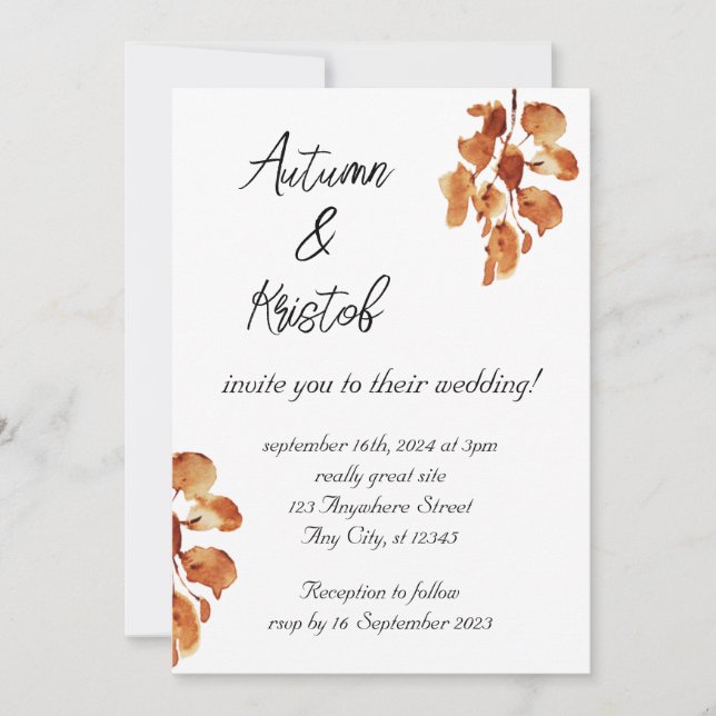 Brown Rustic Watercolour Autumn Flowers Wedding In Invitation (Front)