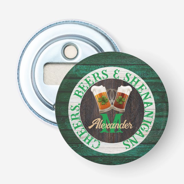 Brown Rustic Wood Cheers Beers Shenanigans  Bottle Opener (Front)