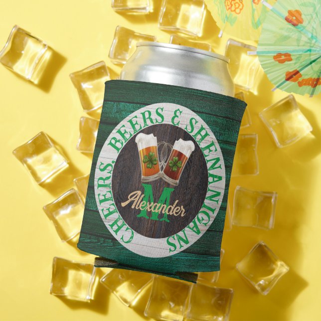 Brown Rustic Wood Cheers Beers Shenanigans  Can Cooler (In Situ Summer)