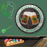 Brown Rustic Wood Cheers Beers Shenanigans Irish  Dart Board<br><div class="desc">Cheers Beers and Shenanigans  Beer stein mugs with 4-leaf clover shamrock. This Irish Beer Drinking-themed dartboard is just right  for your occasion and makes the perfect personalized Gift,  it's great for graduation weddings,  parties,  family reunions,  and just everyday fun. Our easy-to-use template makes personalizing easy.</div>