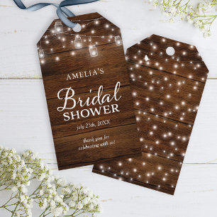 Brown Rustic Wood Mason Jars Lights Bridal Shower Gift Tags