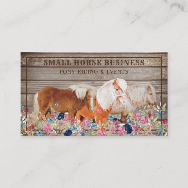 Brown Rustic Wood Ride Pony Floral Small Horse Business Card (Front)