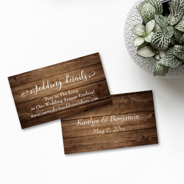 Brown Rustic Wood, Script Wedding Website Details Enclosure Card (Creator Uploaded)